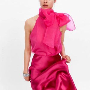 Zara Pink Sheer Organza Top with Bow
